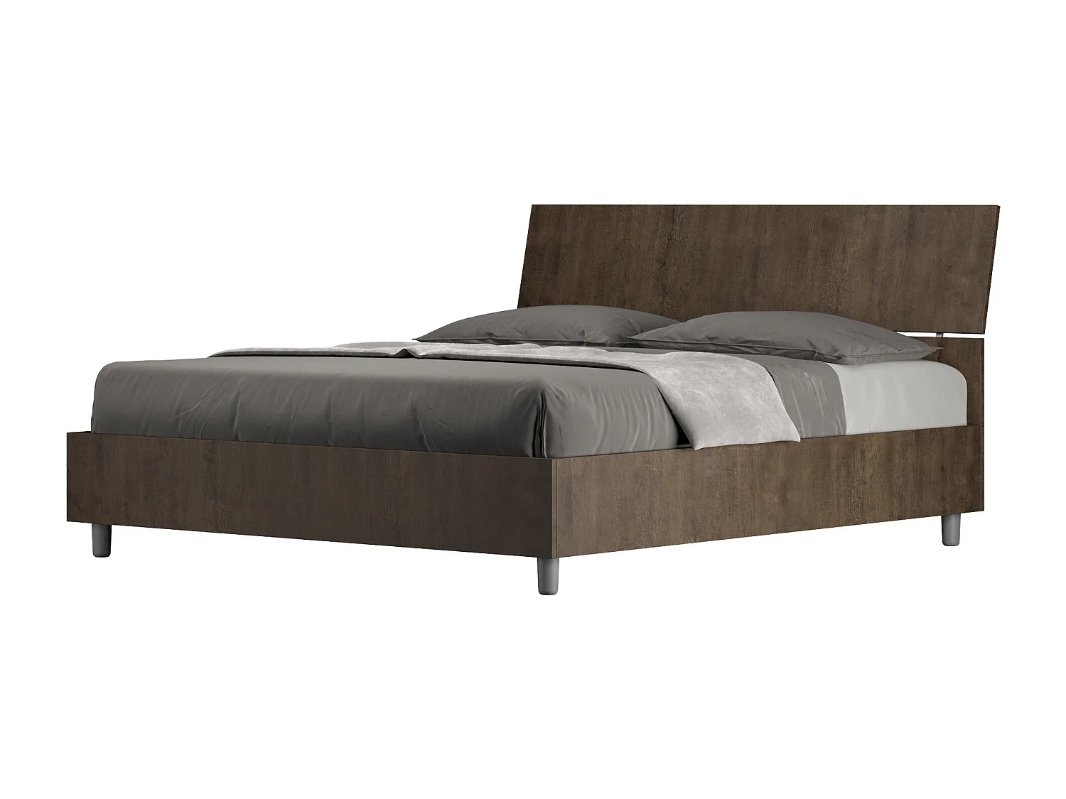 Bed 160x190 met lattenbodem schuin bedhoofd walnoot Demas