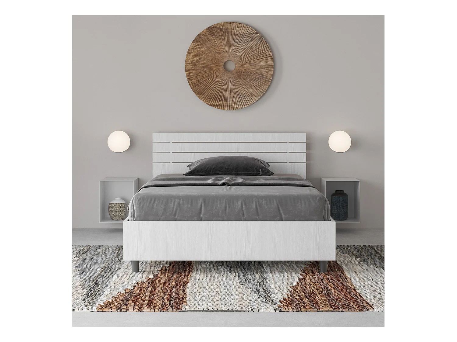 Bett mit Lattenrost 120x190, geneigtes Kopfteil mit Ankel-Latten aus weißer Esche