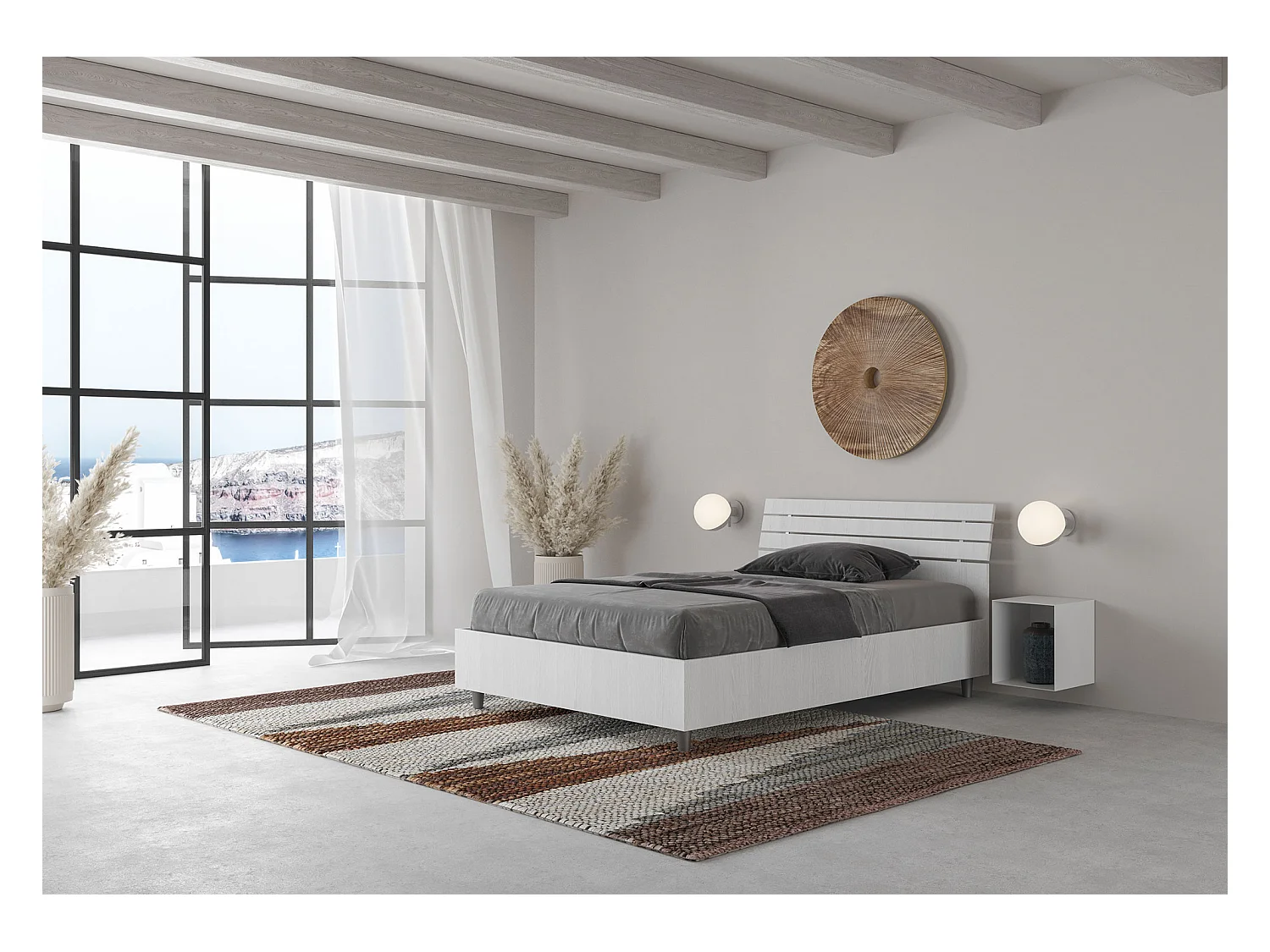 Bett mit Lattenrost 120x190, geneigtes Kopfteil mit Ankel-Latten aus weißer Esche