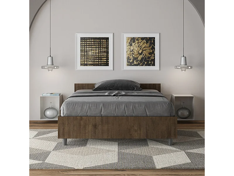 Lit 1 place et demi avec sommier 120x190 noyer Nuamo