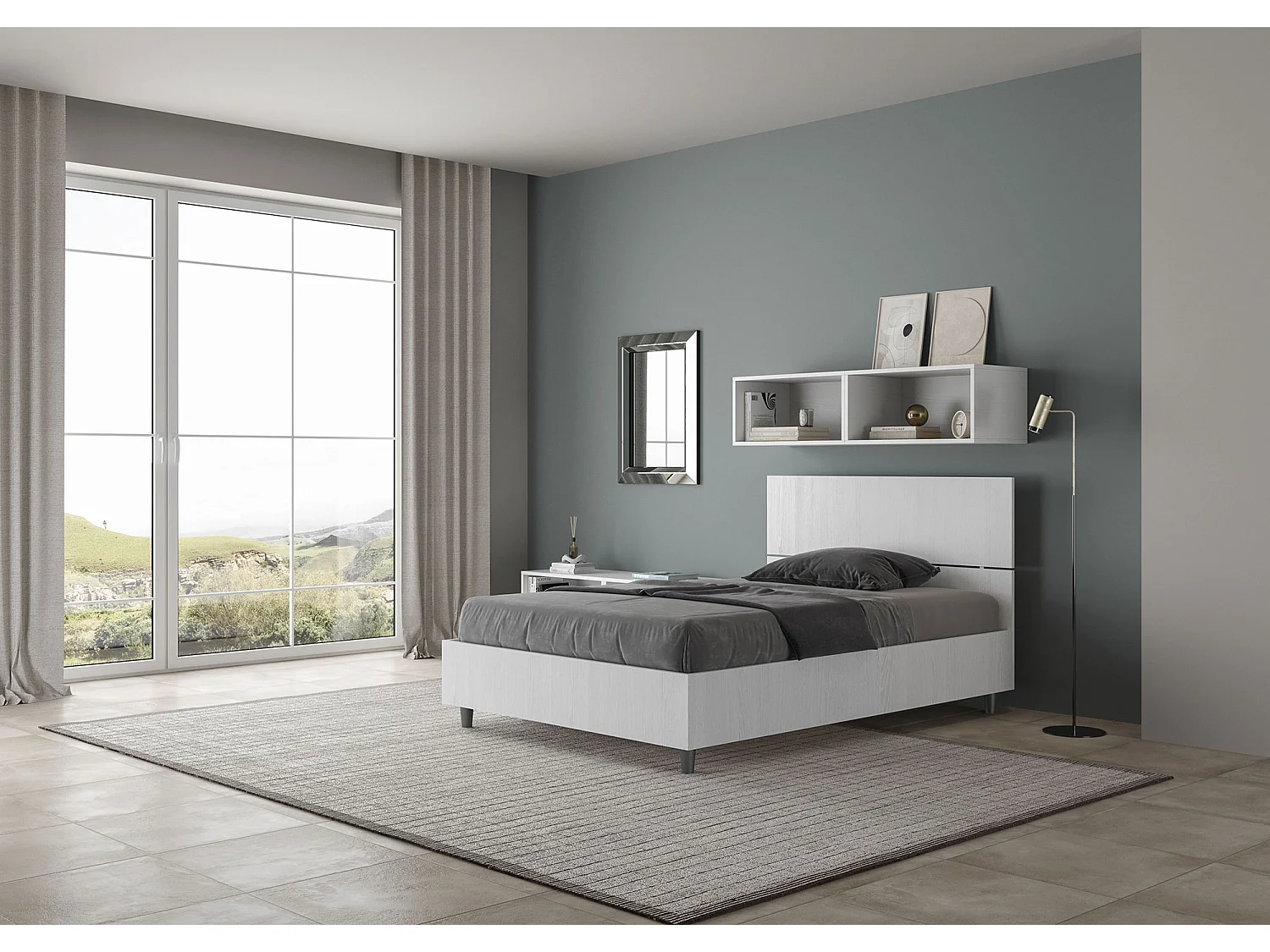 Lit 1 place et demi avec sommier 120x190 tête de lit droite frêne blanc Demas