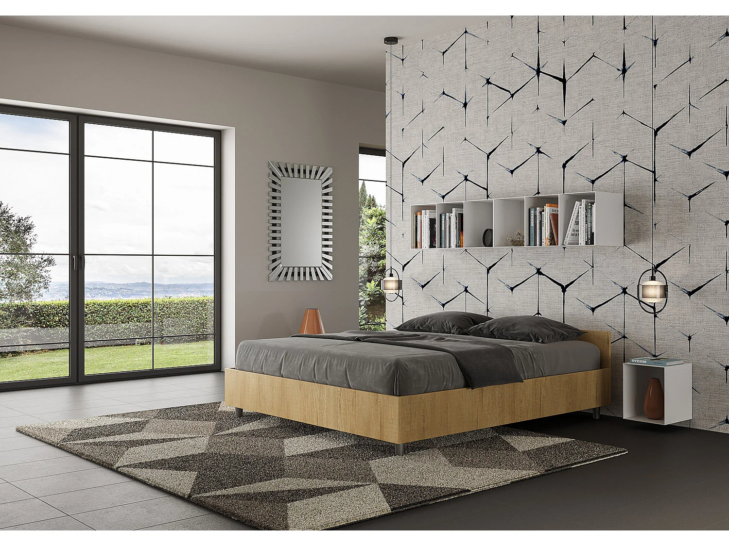 Bed 160x190 met lattenbodem natuur eiken Nuamo