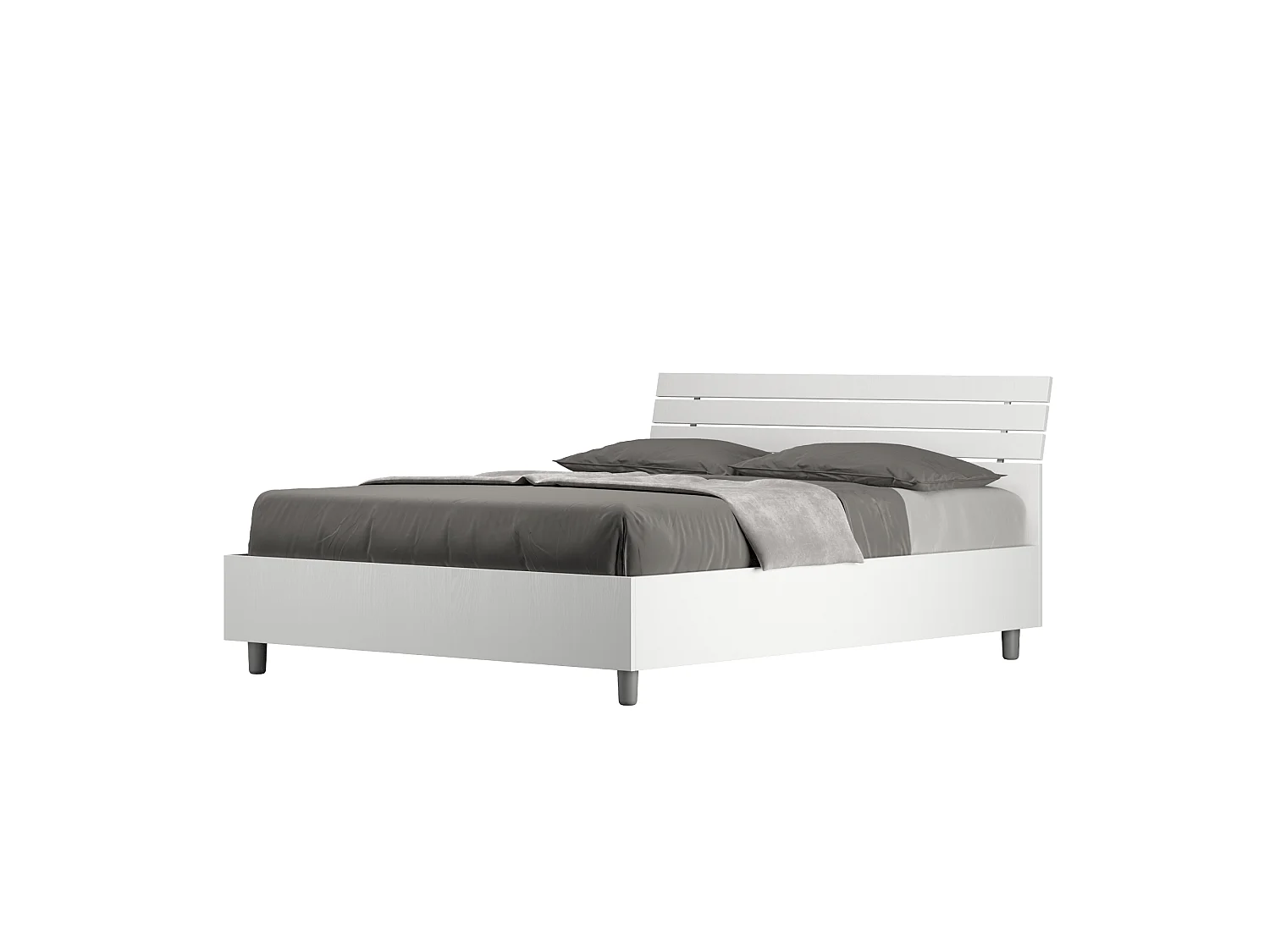 Lit double avec sommier 140x190 tête de lit inclinée avec des lames frêne blanc Ankel