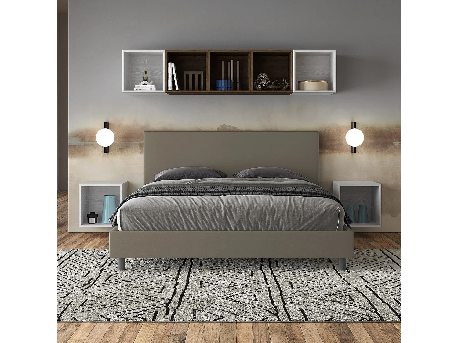 Gepolstertes Bett mit Lattenrost 160x190 mit Kunstlederbezug Cappuccino Naspy