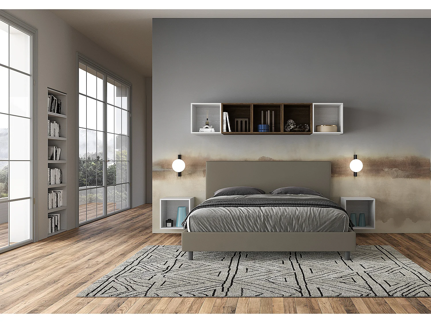 Gepolstertes Bett mit Lattenrost 160x190 mit Kunstlederbezug Cappuccino Naspy