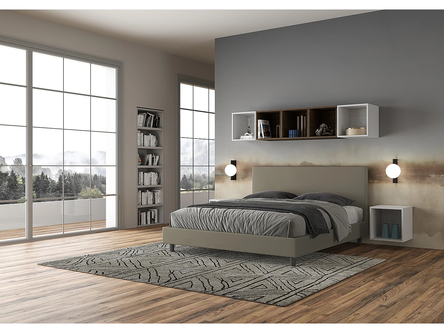 Gepolstertes Bett mit Lattenrost 160x190 mit Kunstlederbezug Cappuccino Naspy