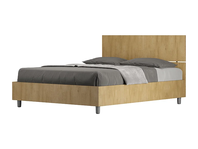 Demas eiken bed met 140x190 onderstel, recht hoofdeinde