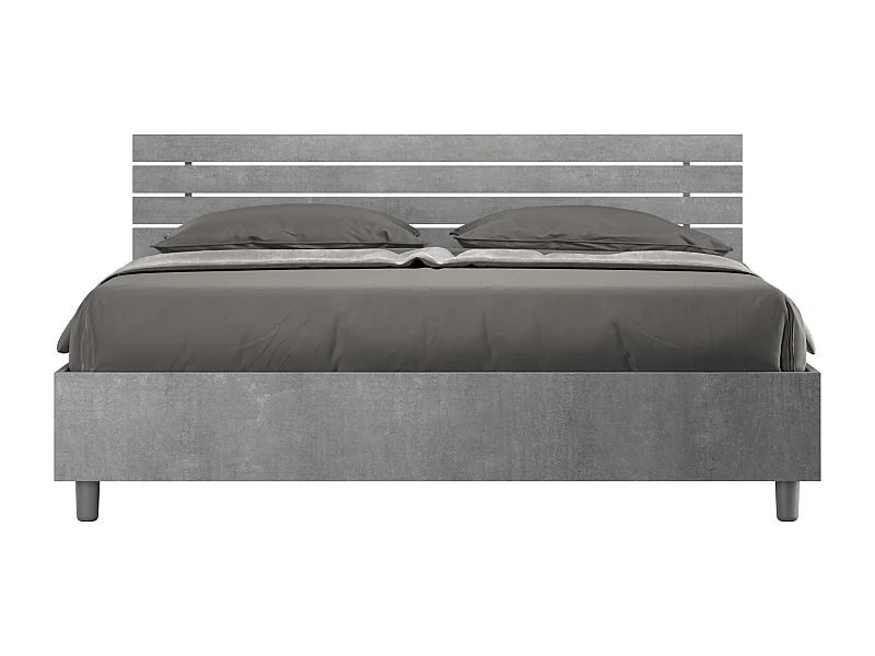Lit avec sommier 160x190 tête de lit droite avec des lames gris béton Ankel