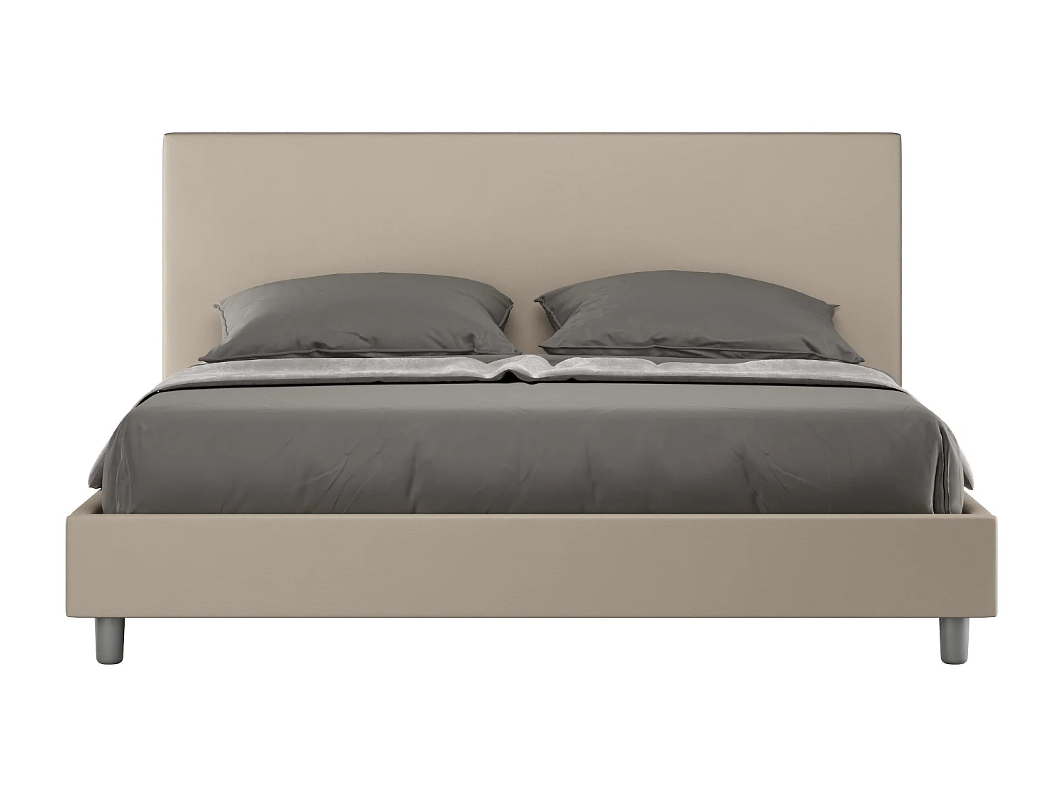 Lit queen size avec sommier rembourrée 160x190 similicuir taupe Naspy