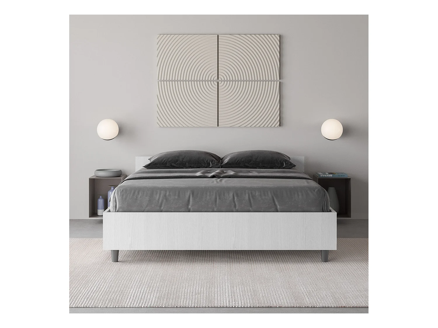 Estructura de cama de madera Borra-Color Blanco-Ropa de cama 140x190 cm-Versión Con base
