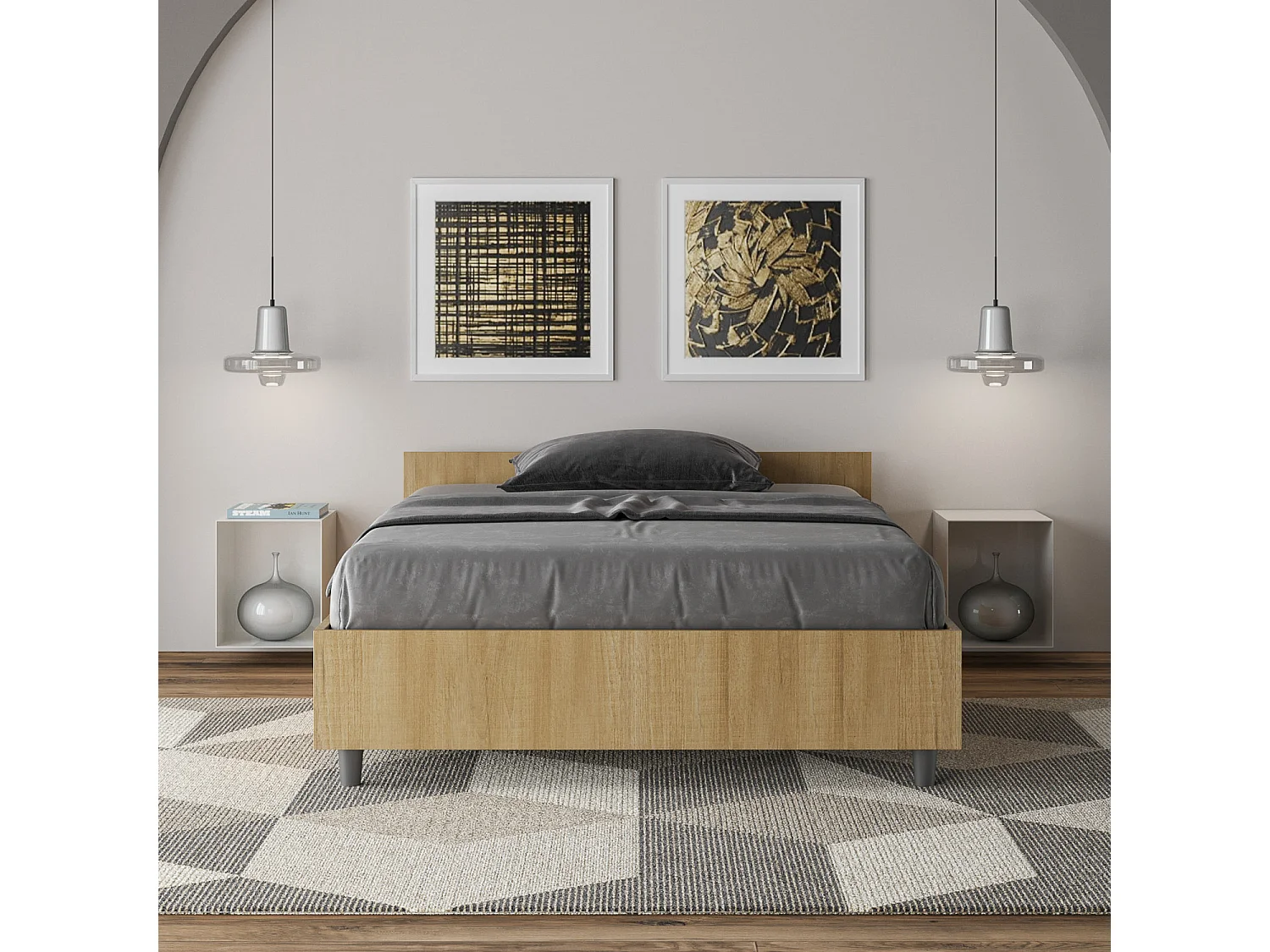 Lit 1 place et demi avec sommier 120x190 chêne nature Nuamo