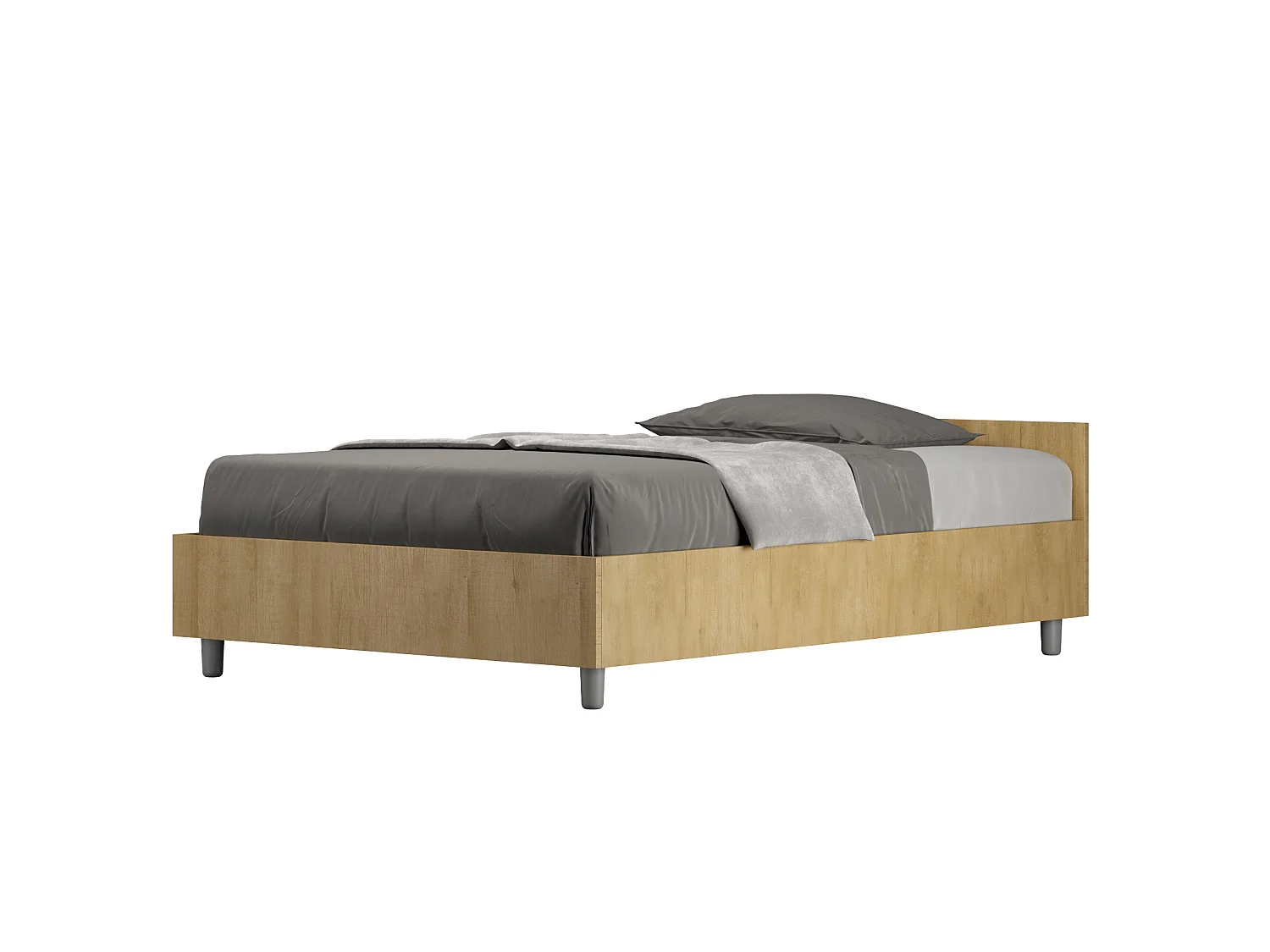 Lit 1 place et demi avec sommier 120x190 chêne nature Nuamo
