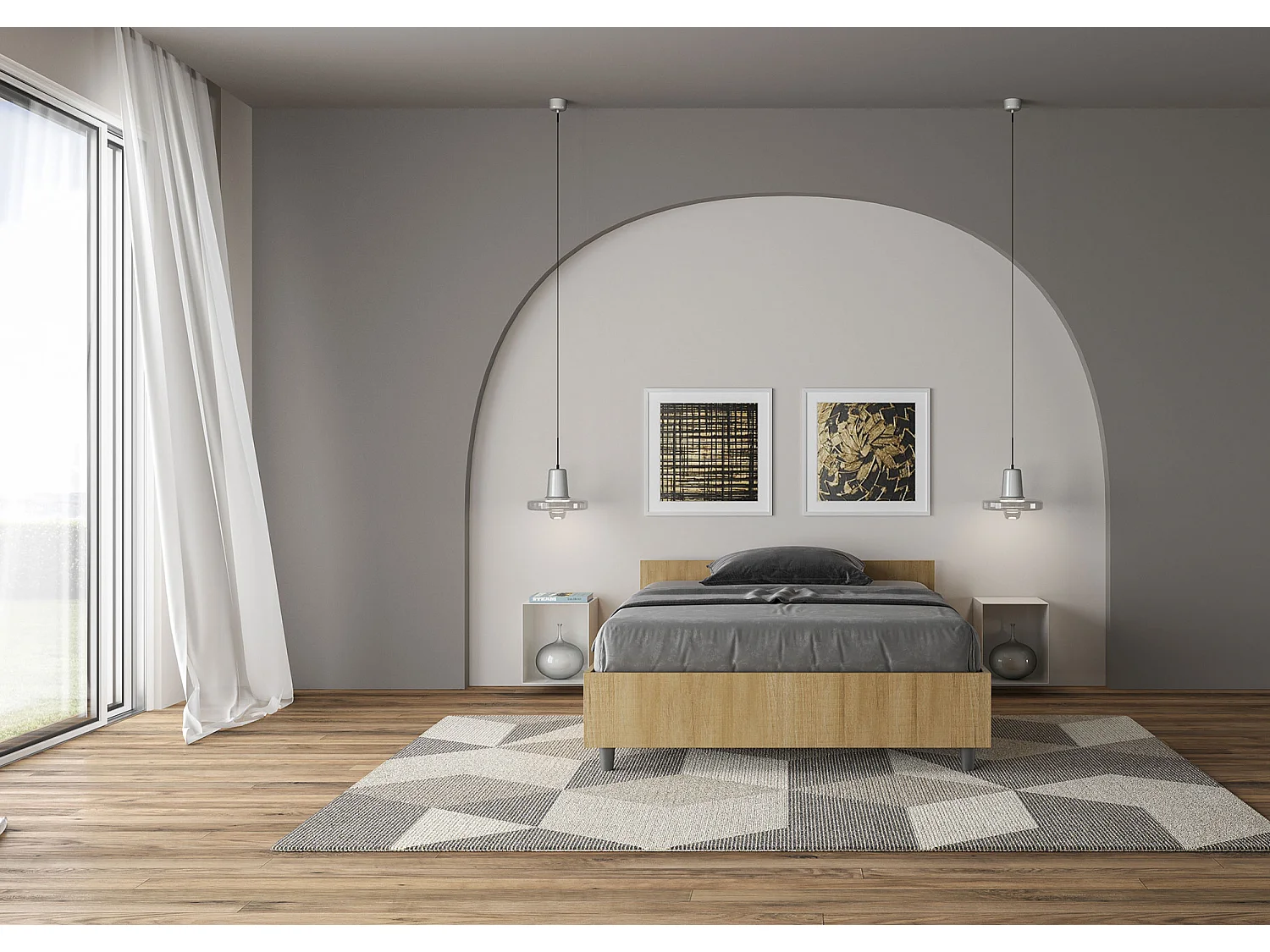 Lit 1 place et demi avec sommier 120x190 chêne nature Nuamo