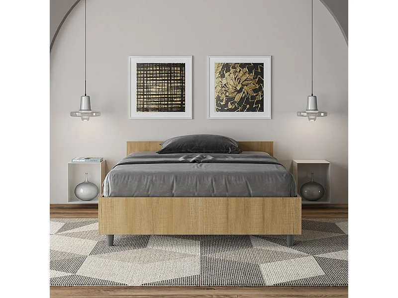 Lit 1 place et demi avec sommier 120x190 chêne nature Nuamo