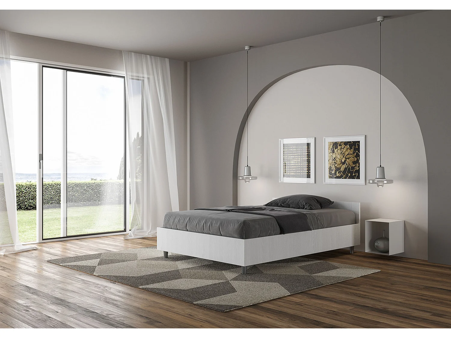 Lit 1 place et demi avec sommier 120x190 frêne blanc Nuamo