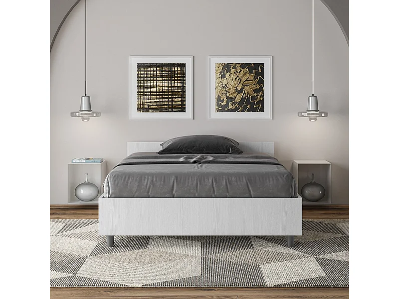 Lit 1 place et demi avec sommier 120x190 frêne blanc Nuamo