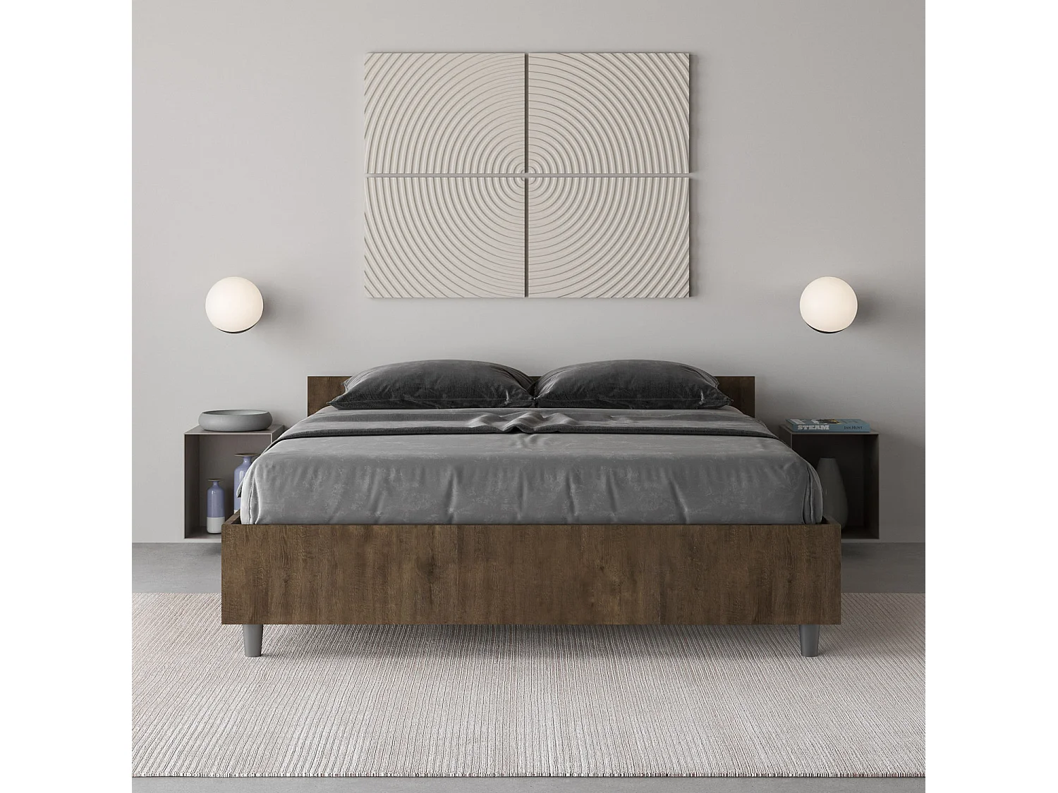 Borra houten bedframe-Kleur Donker bruin-Slapen 140x190cm-Versie met boxspring