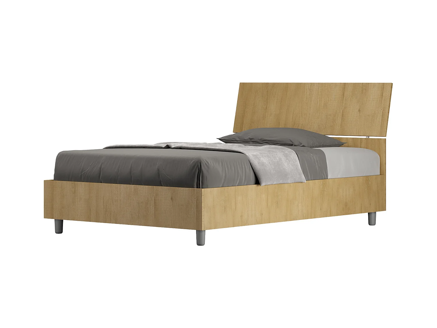 Lit 1 place et demi avec sommier 120x190 tête de lit inclinée chêne nature Demas