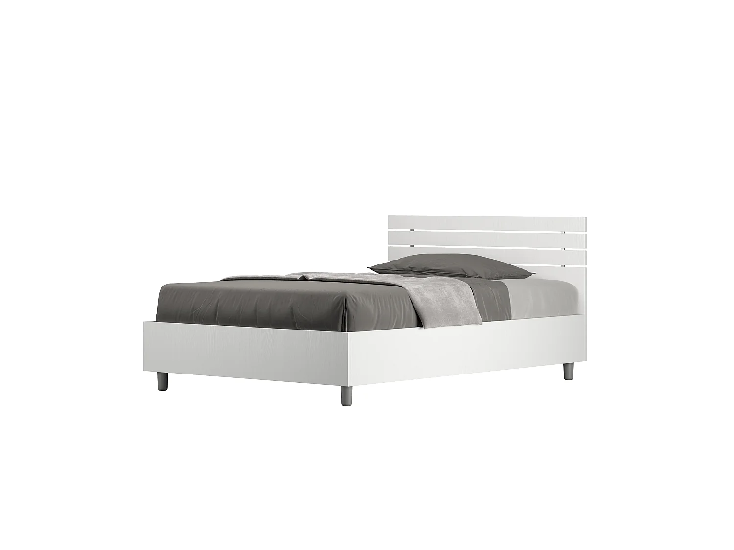 Lit 1 place et demi avec sommier 120x190 tête de lit droite avec des lames frêne blanc Ankel