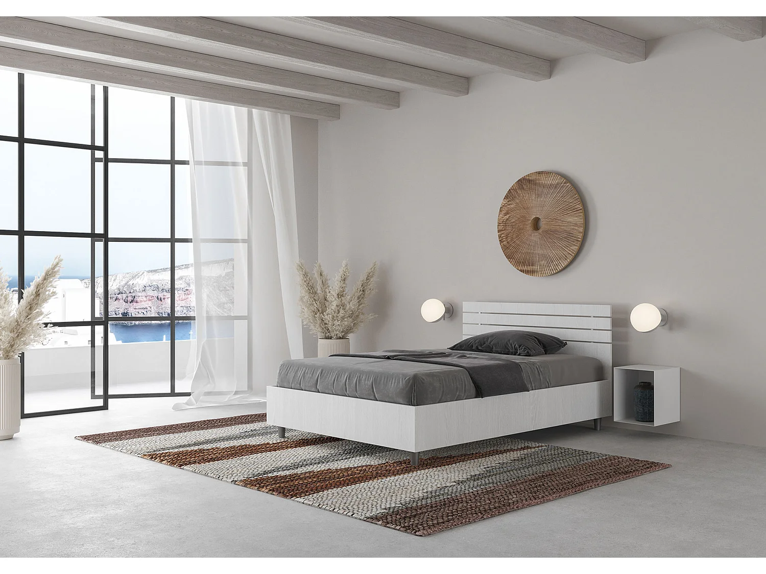 Lit 1 place et demi avec sommier 120x190 tête de lit droite avec des lames frêne blanc Ankel