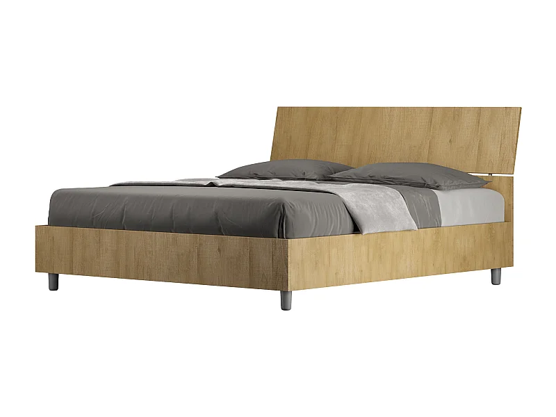 Bed 160x190 met lattenbodem schuin bedhoofd natuur eiken Demas