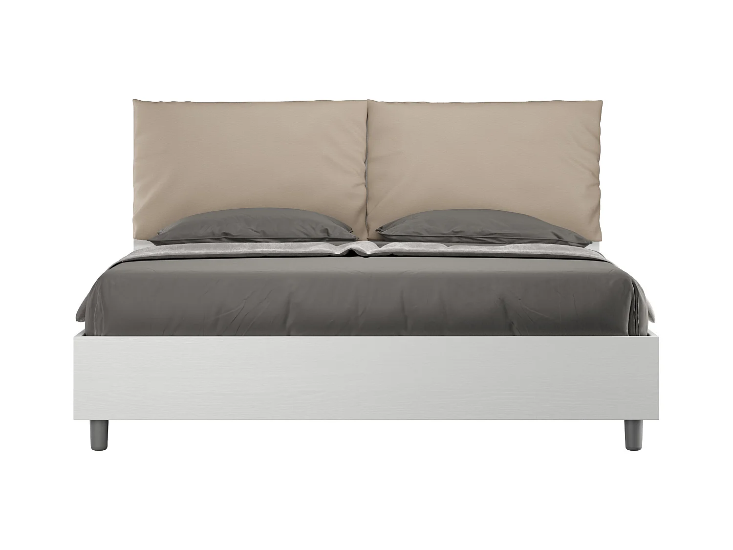 Lit avec sommier 160x190 avec coussins similicuir taupe Egos Antea