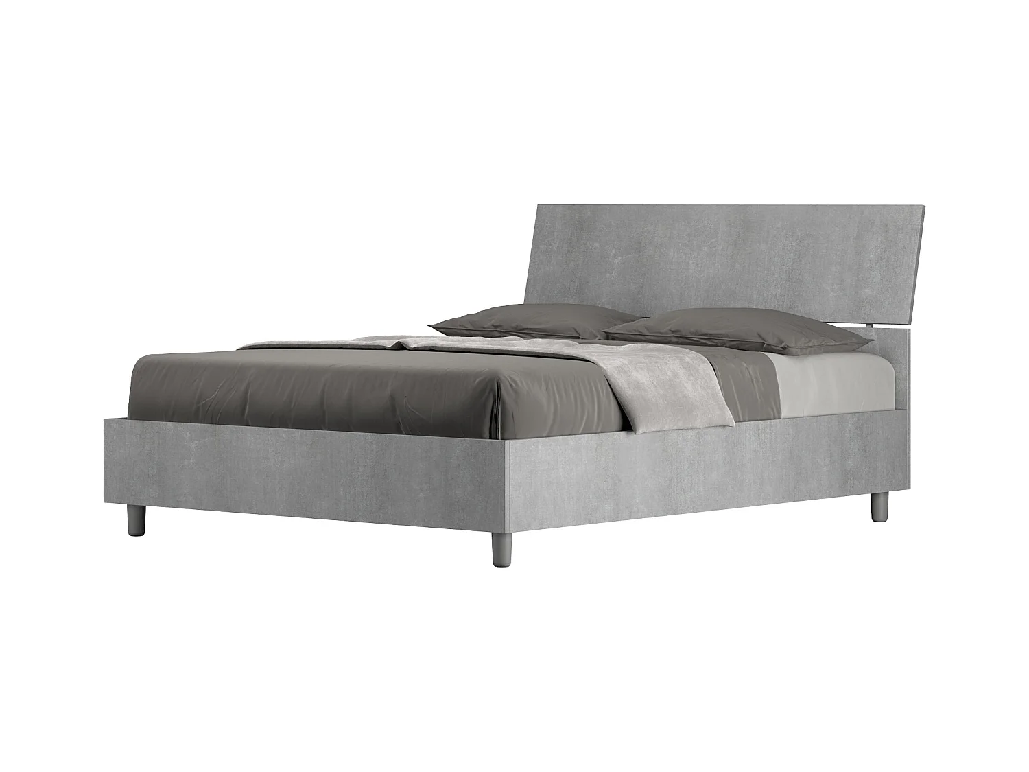 Lit avec sommier 140x190 tête de lit inclinée gris béton Demas