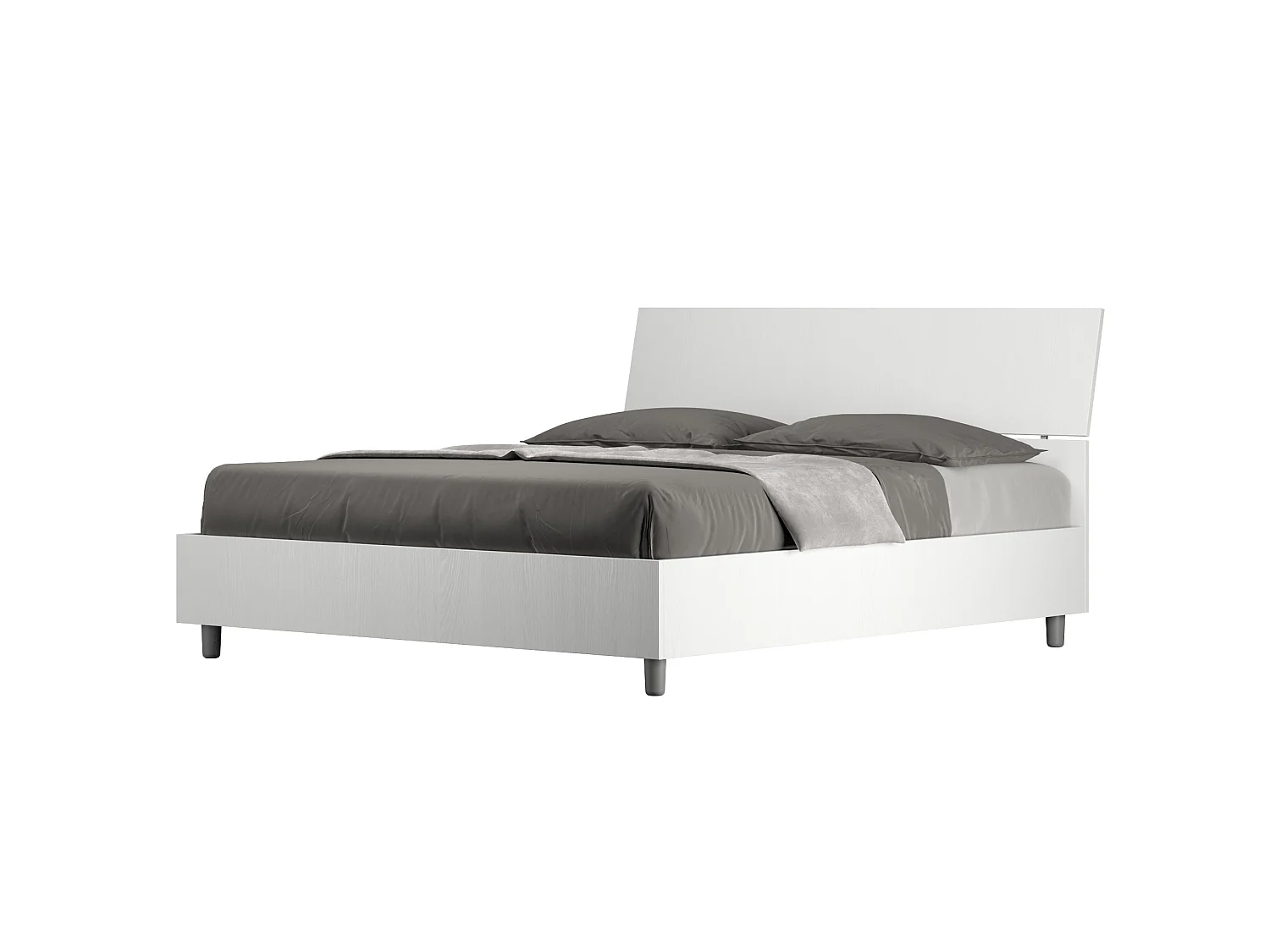 Lit avec sommier 160x190 tête de lit inclinée frêne blanc Demas