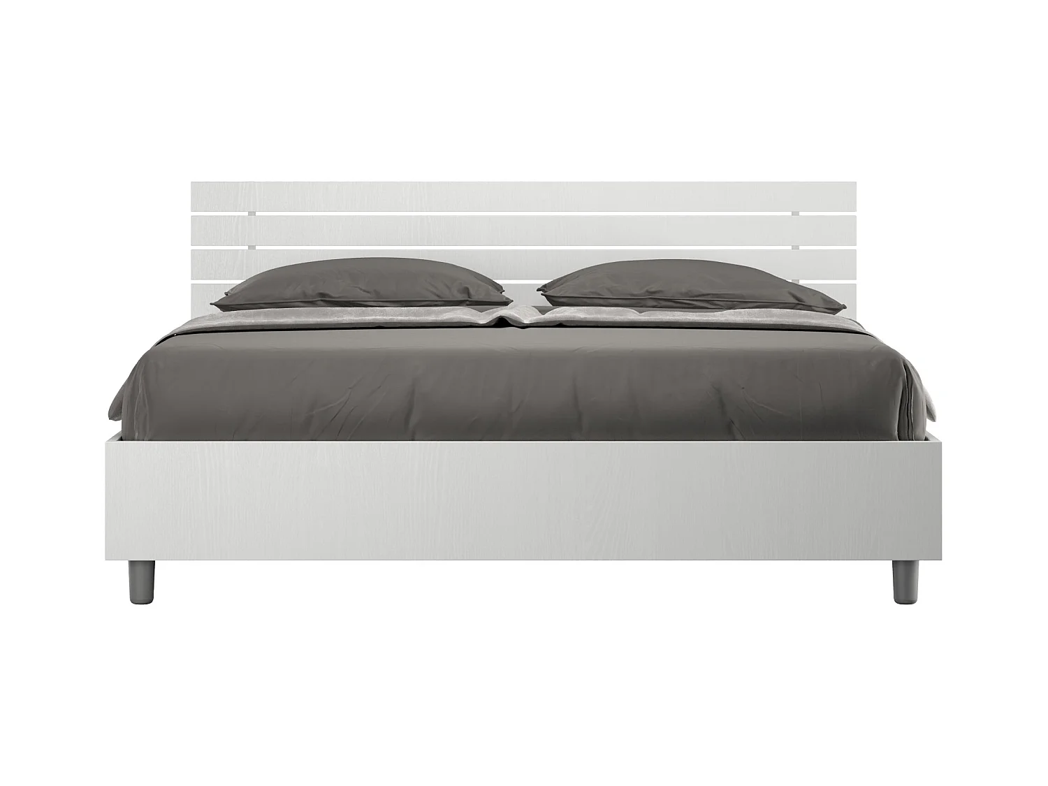 Lit avec sommier 160x190 tête de lit inclinée avec des lames frêne blanc Ankel