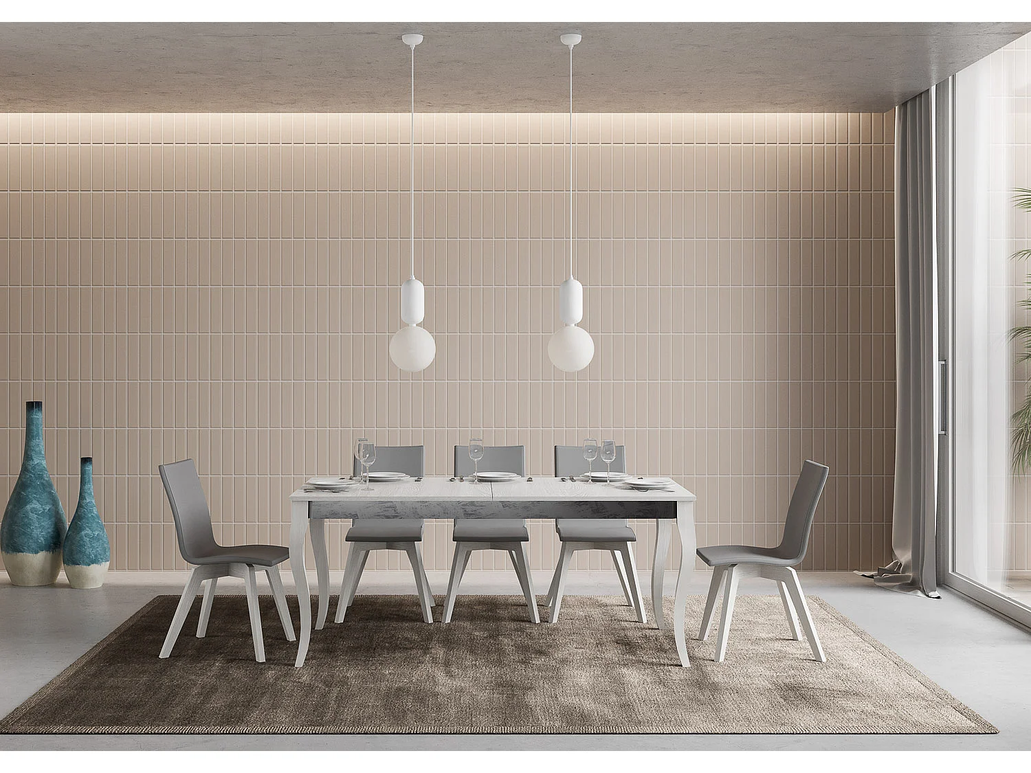 Table extensible 90x160/264 cm Olanda Iron Frêne Blanc cadre gris