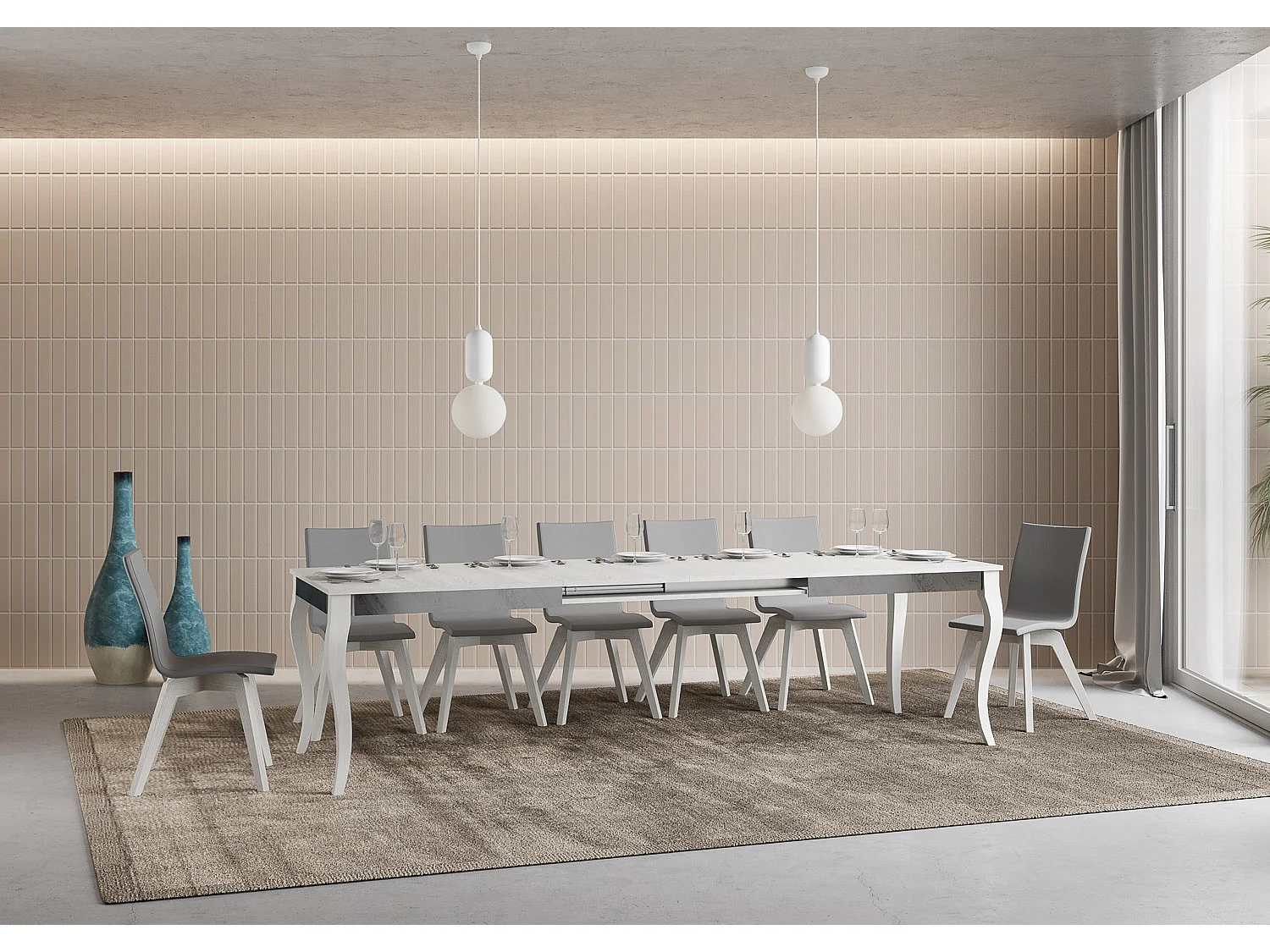 Table extensible 90x160/264 cm Olanda Iron Frêne Blanc cadre gris