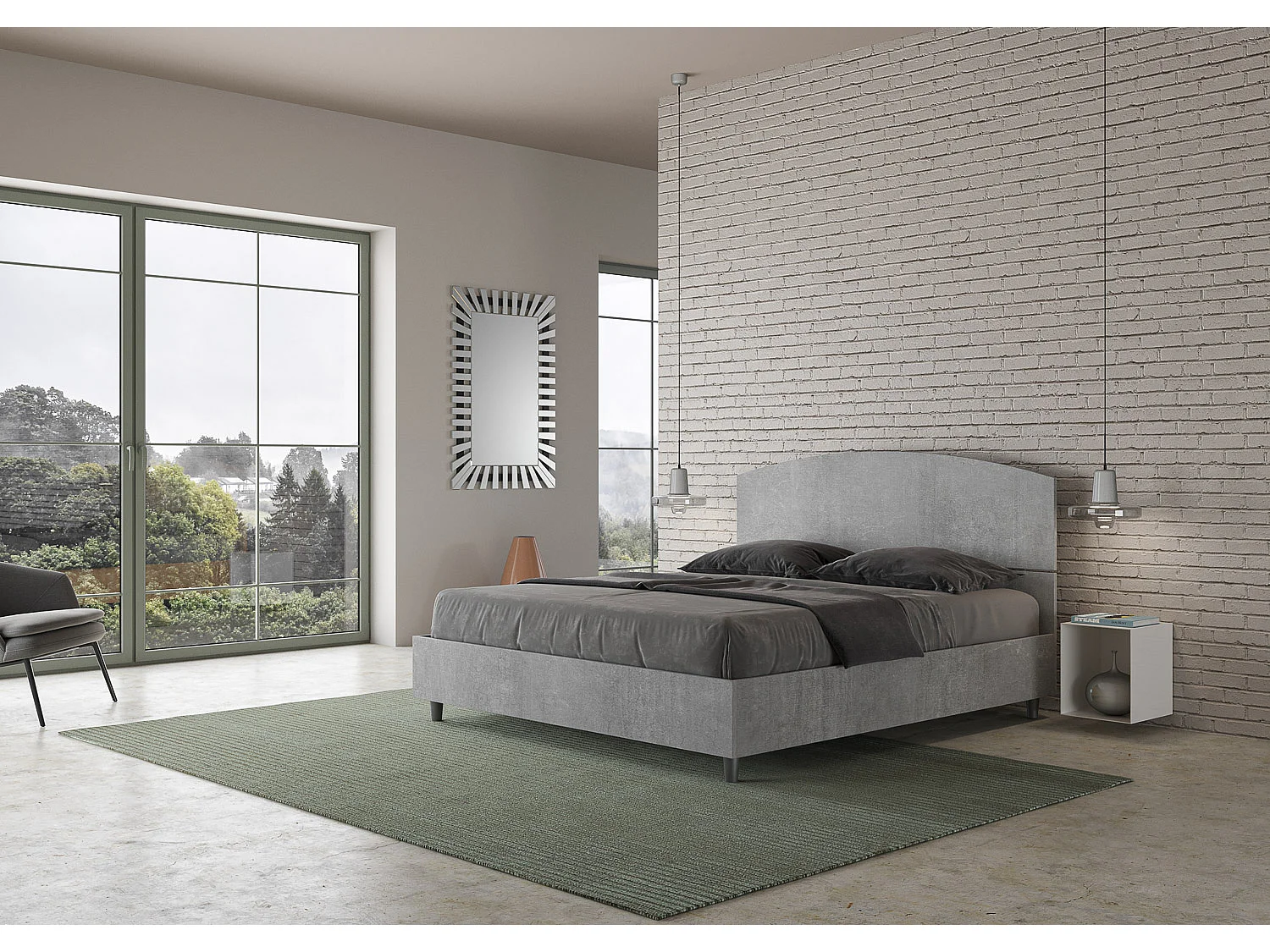 Lit coffre 160x190 gris béton Dora
