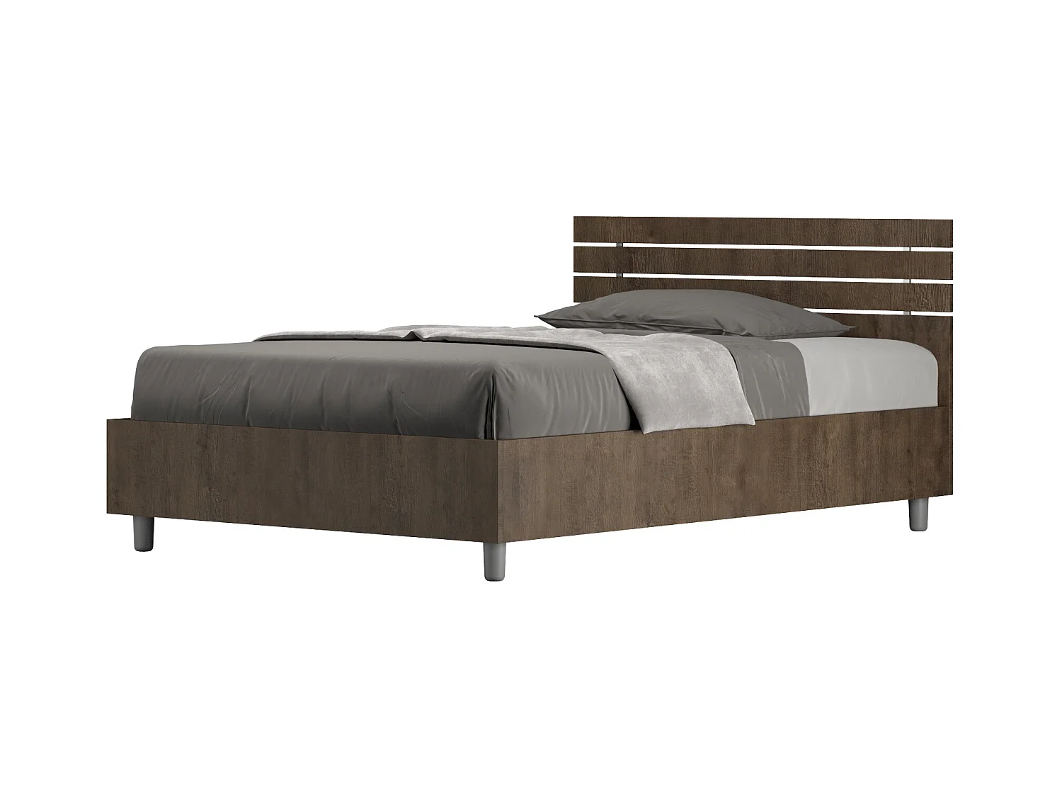 Lit 1 place et demi coffre 120x190 tête de lit droite avec des lames noyer Ankel