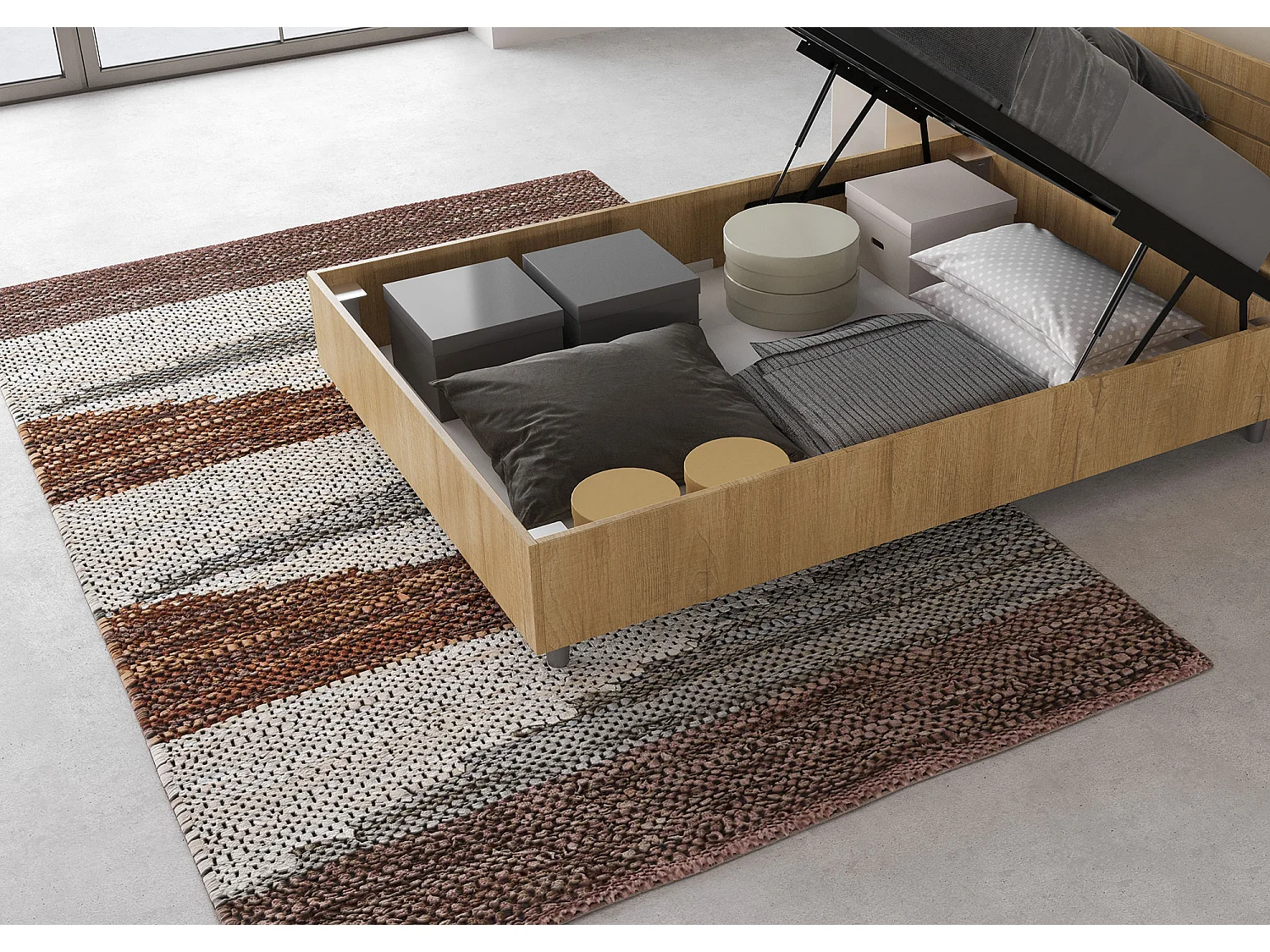 Lit 1 place et demi coffre 120x190 tête de lit inclinée chêne nature Demas