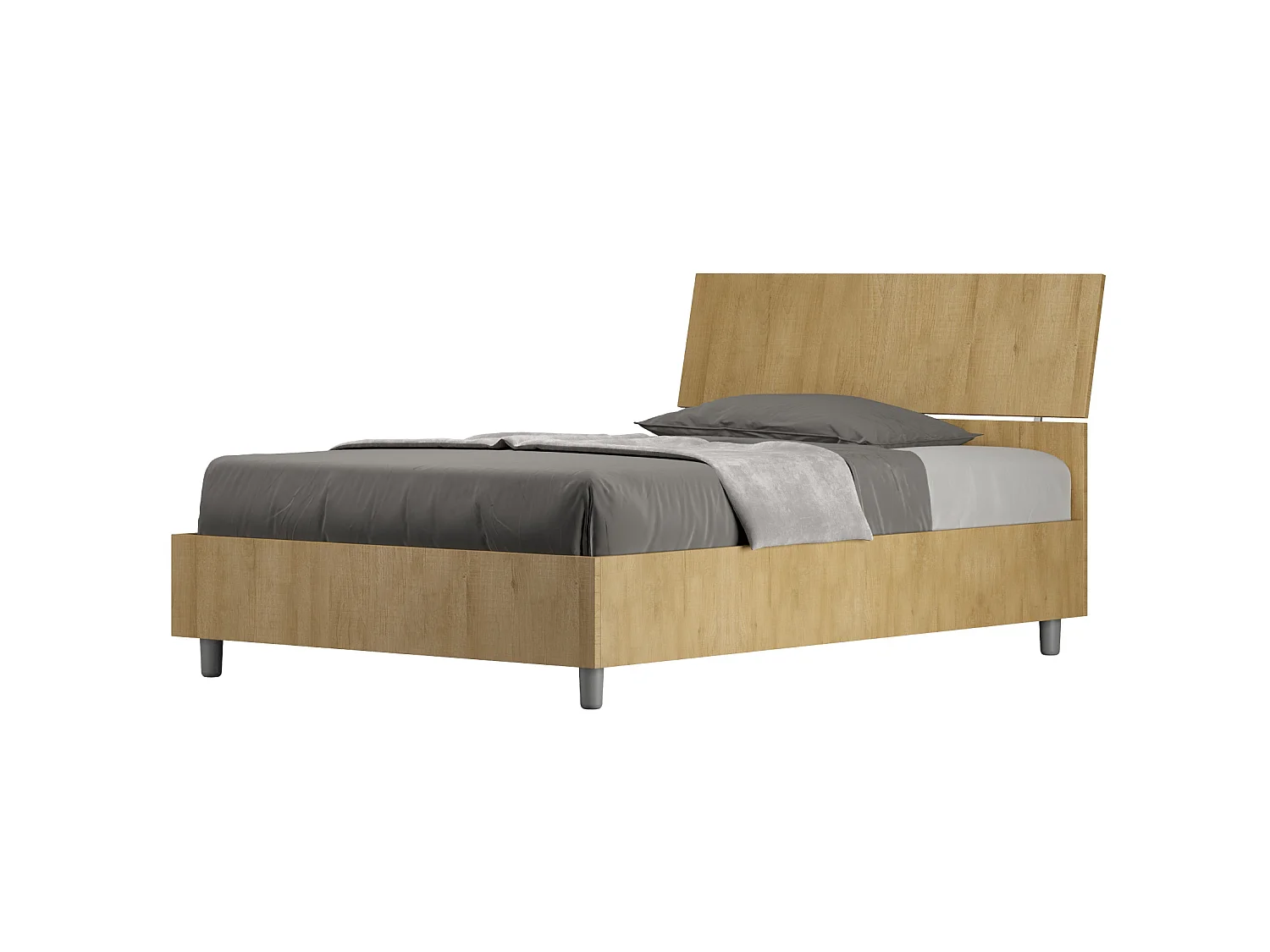 Lit 1 place et demi coffre 120x190 tête de lit inclinée chêne nature Demas