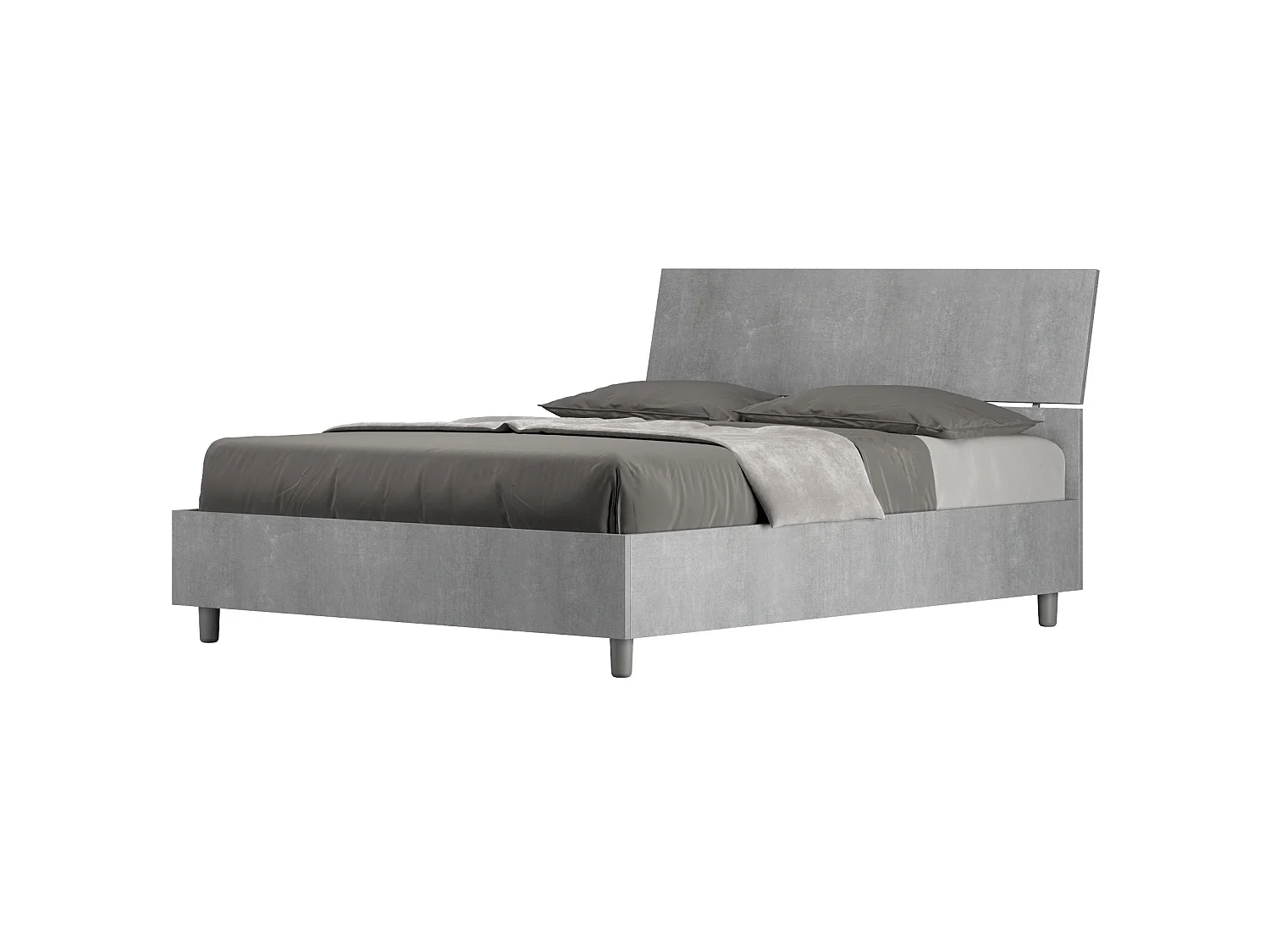 Bett mit Bettkasten 140x190 schräges Kopfteil Zement Demas