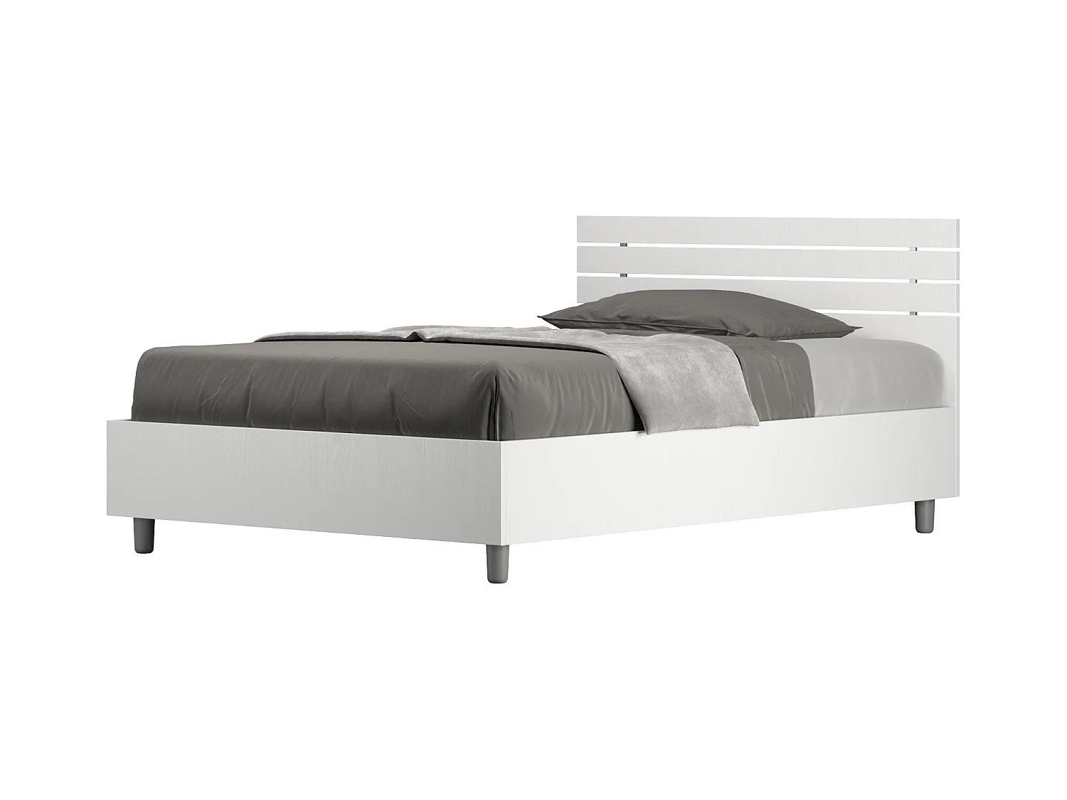 Lit 1 place et demi coffre 120x190 tête de lit droite avec des lames frêne blanc Ankel