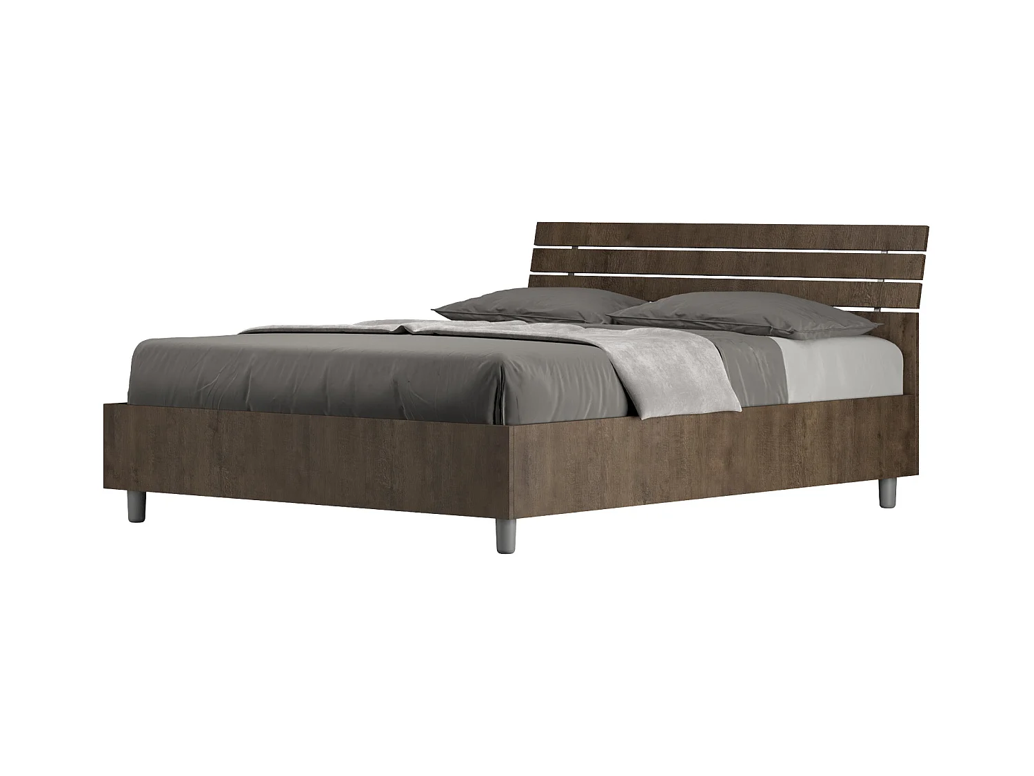 Lit coffre 140x190 tête de lit inclinée avec des lames noyer Ankel