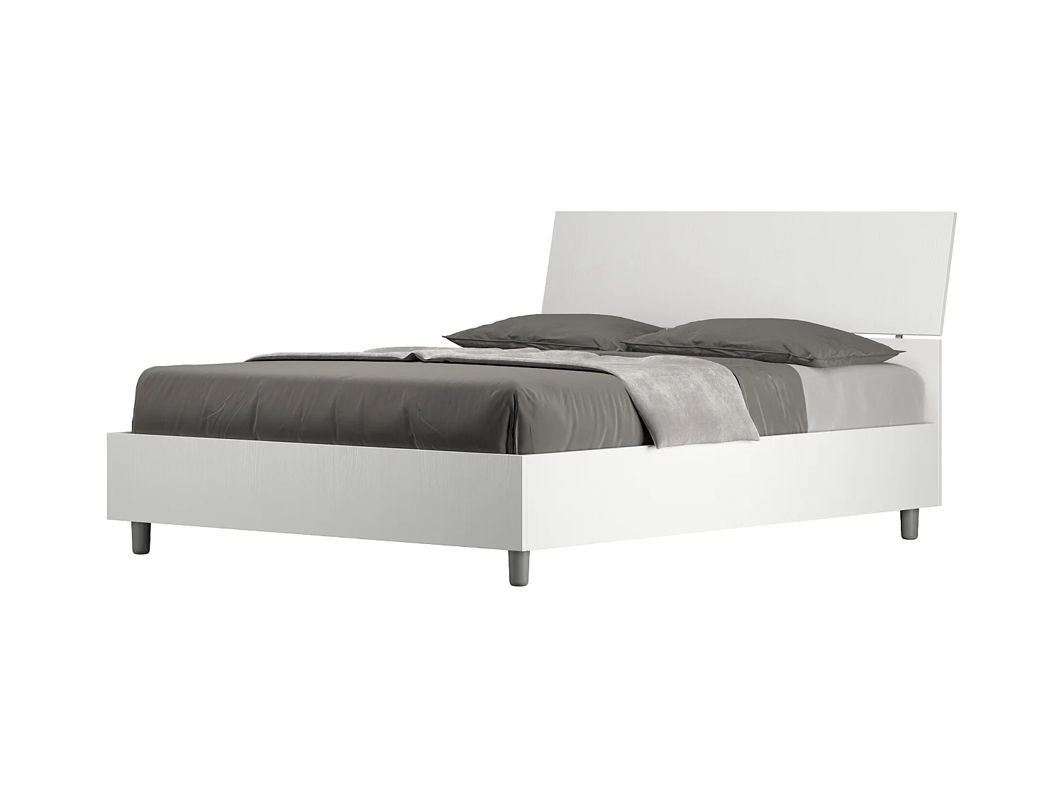Lit double coffre 140x190 tête de lit inclinée frêne blanc Demas