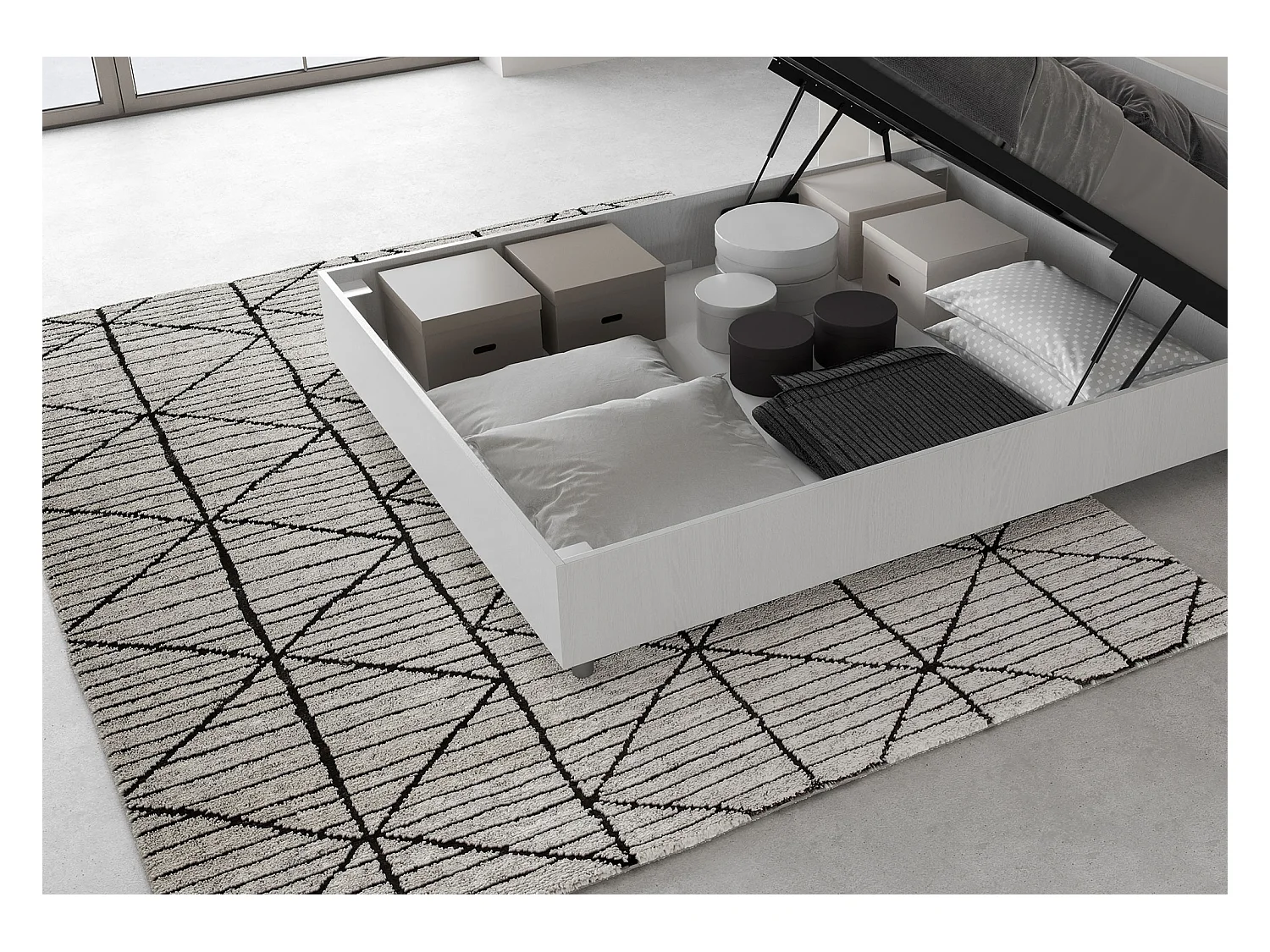 Opbergbed 140x190 met wit essen schuin hoofdbord Demas