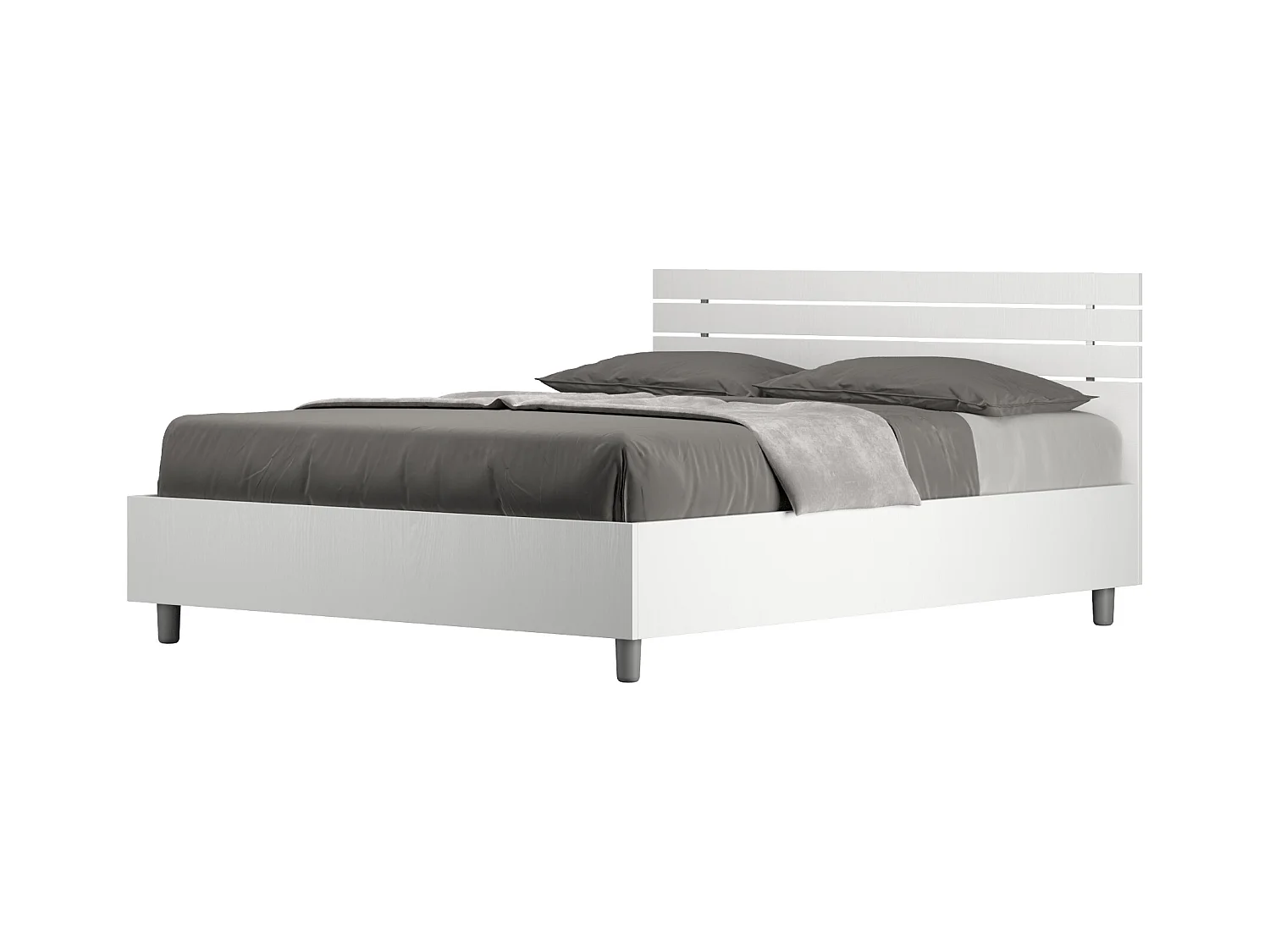 Lit double coffre 140x190 tête de lit droite avec des lames frêne blanc Ankel