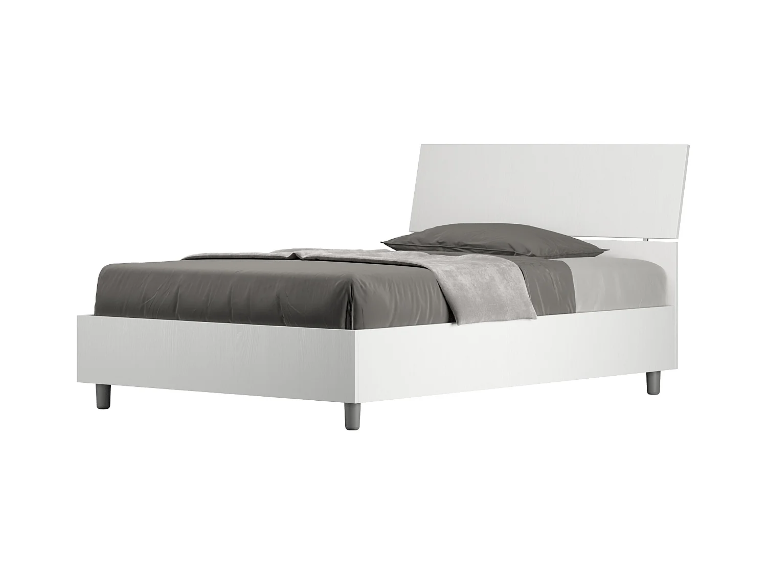 Lit 1 place et demi coffre 120x190 tête de lit inclinée frêne blanc Demas