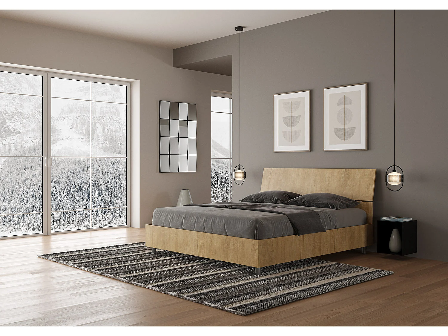 Bed 160x190 met opbergruimte schuin bedhoofd natuur eiken Demas