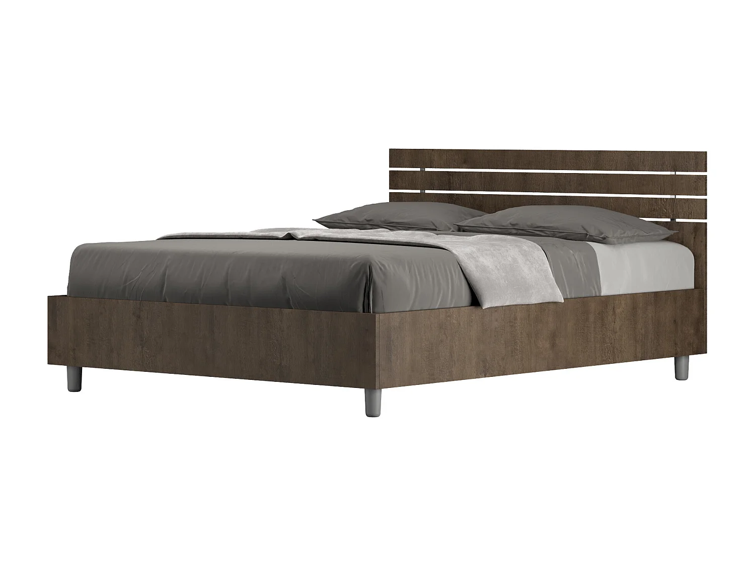 Cama contenedor 140x190 cabecero recto lamas Ankel nogal