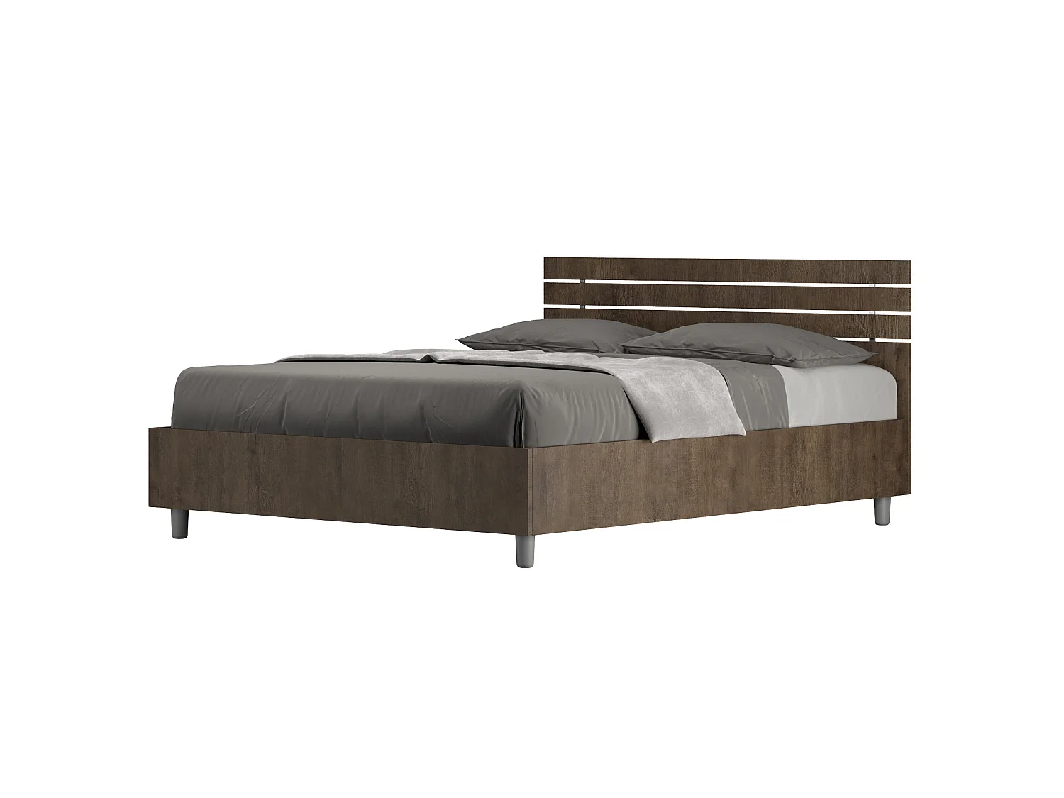 Bett mit Bettkasten 140x190 gerades Kopfteil mit Holzlatten Nussbaum Ankel