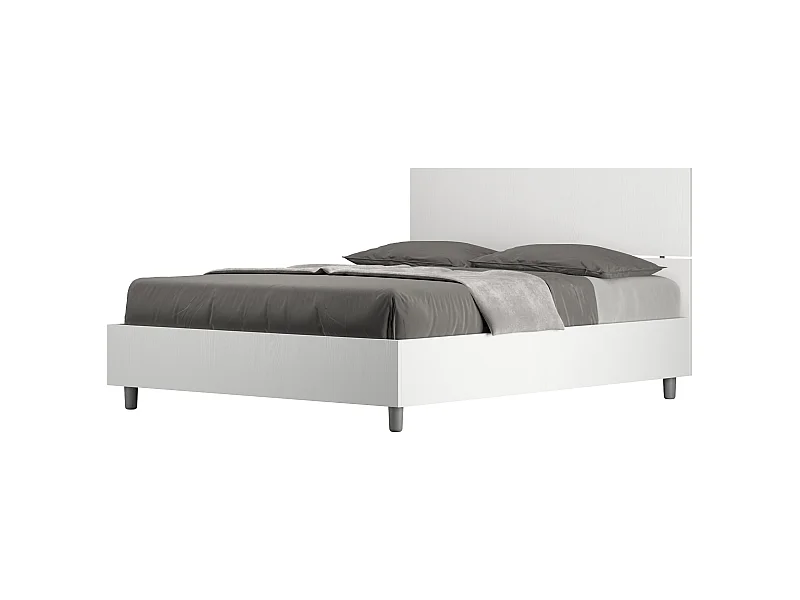 Französisches Doppelbett mit Container 140x190 geradem Kopfteil in weißer Esche Demas