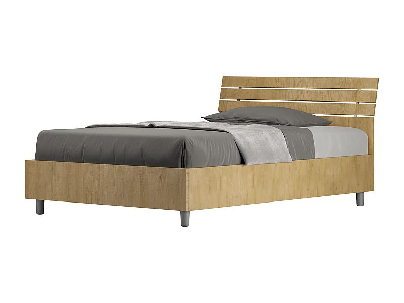 Lit 1 place et demi coffre 120x190 tête de lit inclinée avec des lames chêne nature Ankel