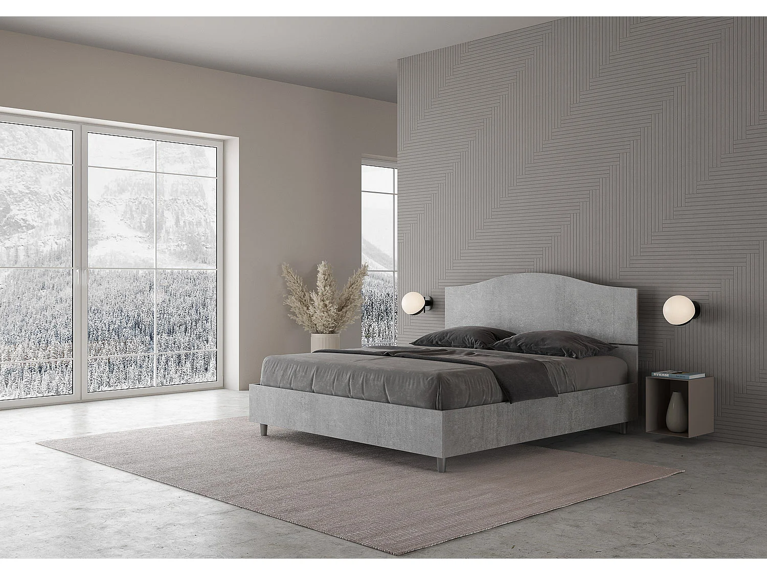 Lit coffre 160x190 gris béton Dores