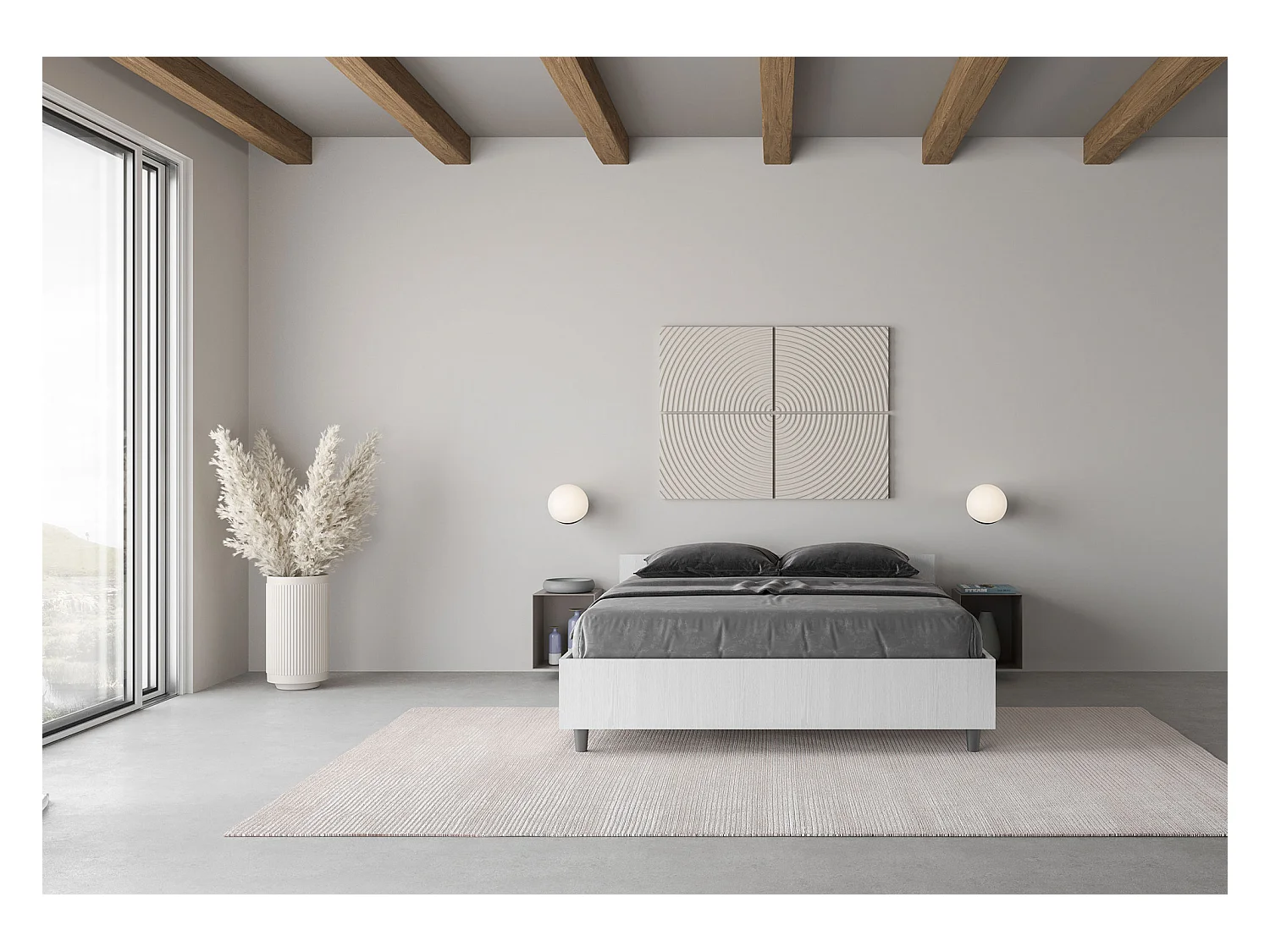 Cama doble francesa con contenedor 140x190 fresno blanco Nuamo