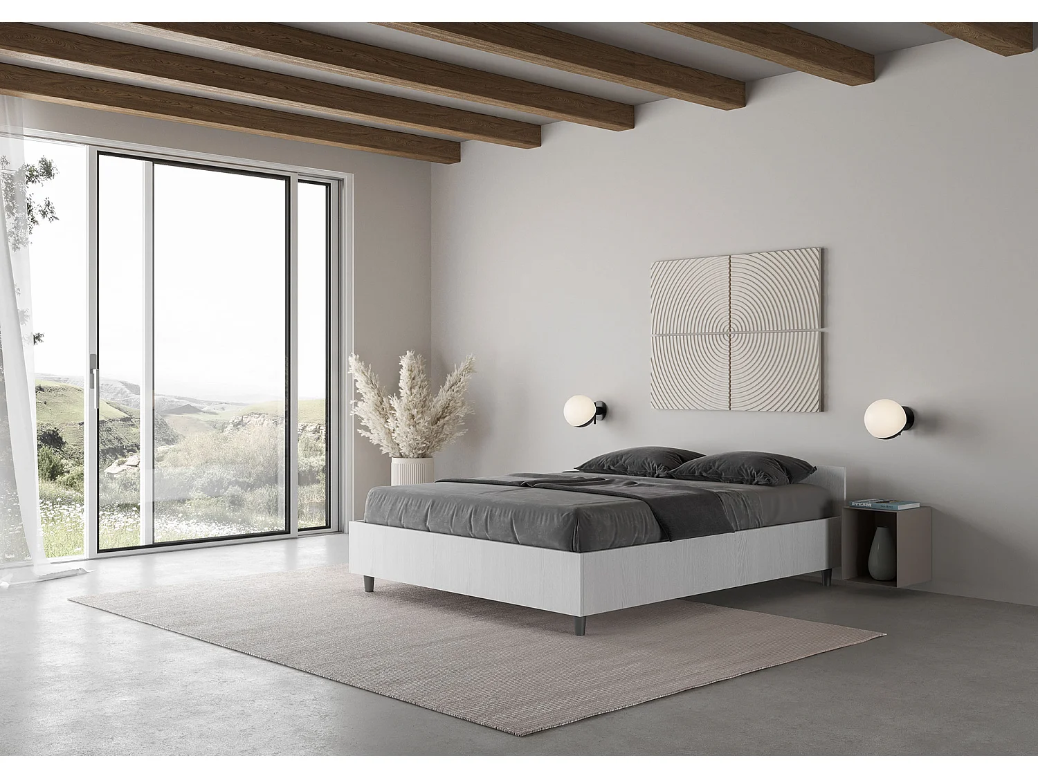 Cama doble francesa con contenedor 140x190 fresno blanco Nuamo
